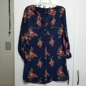 Navy Floral Dressy Top
